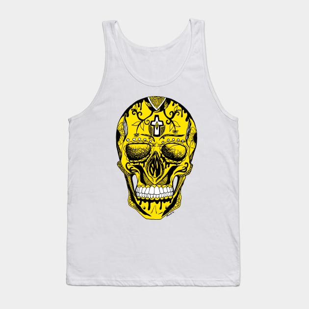 Los Muertos Sugar Skull - Black and Yellow Edition Tank Top by kenallouis